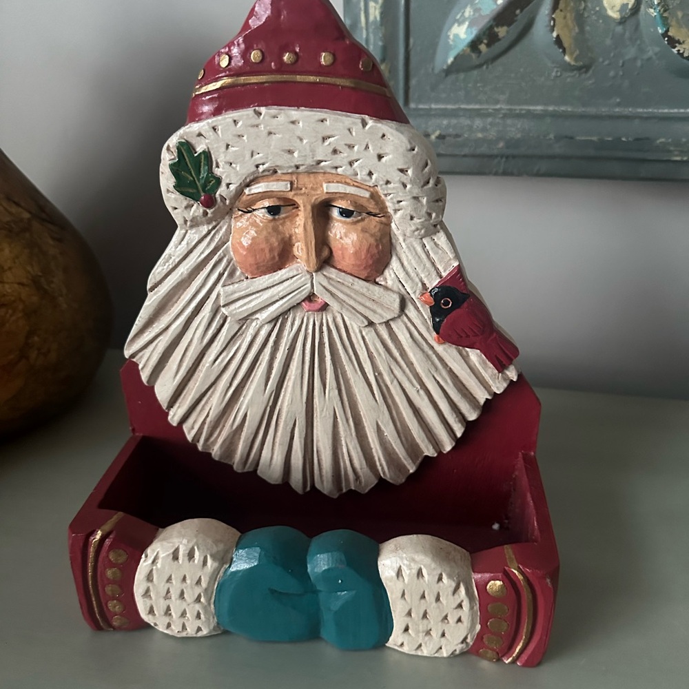 Winter wood folks primitive look Santa Claus cardinal shelf Christmas